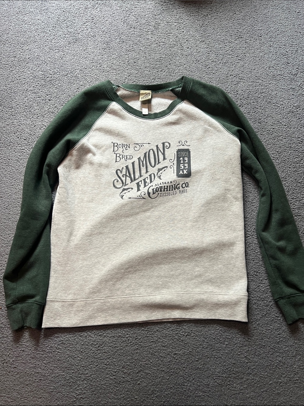 Tinseltown Two-Tone Green & Cream Raglan Sweatshirt